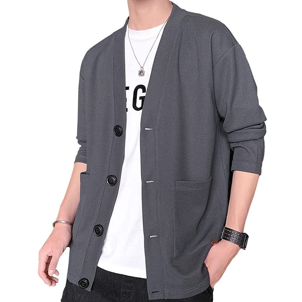 [FJLTDCP] カカーディガン メンズ 秋服 メンズ 羽織 和風 Vネックジャケット カジュアル 無地 アウター おしゃれ大きいサイズ コート和式カーディガン ボタン カジュアル 長袖 おしゃれゆった