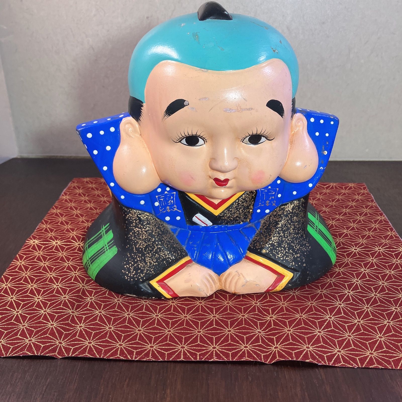 福助 置物 貯金箱 縁起物 陶器 骨董品 アンティーク レトロ よーいドン