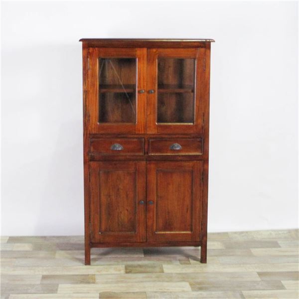 木製 ハイキャビネット 収納棚 幅75 cm×奥行38 cm×高さ130 cm マホガニー材 引き出し付き 真鍮製取っ手 完成品