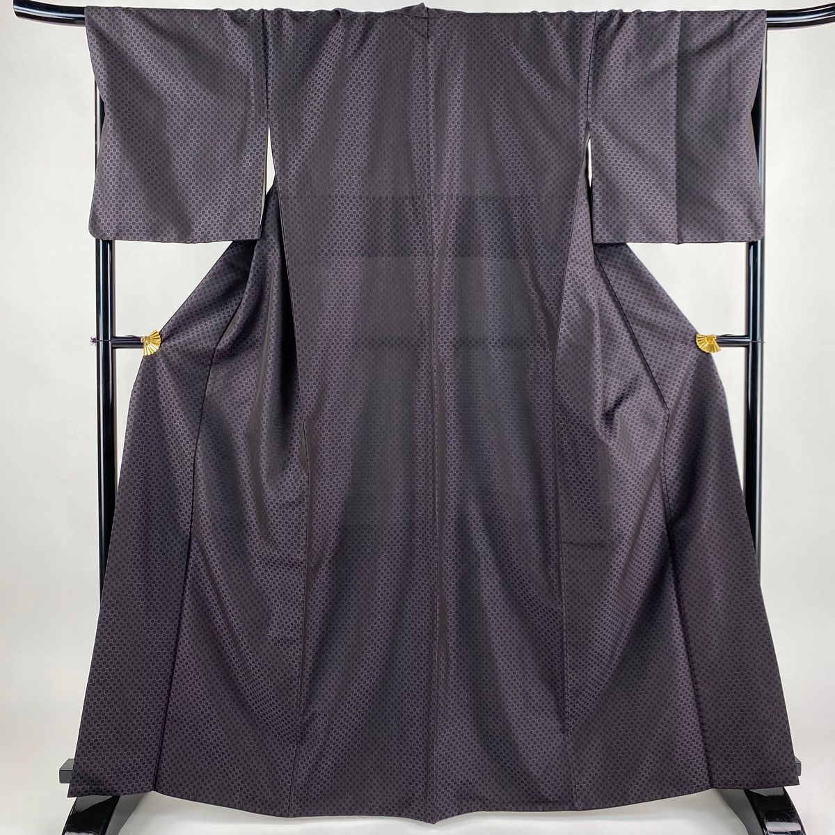 お召 身丈165cm 裄丈69.5cm L 袷 市松 花 茶紫 正絹 美品 逸品 【中古  