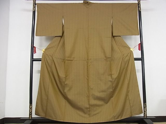 平和屋本店□希少 山下八百子 本場黄八丈 市松綾織 紬 横段文 正絹