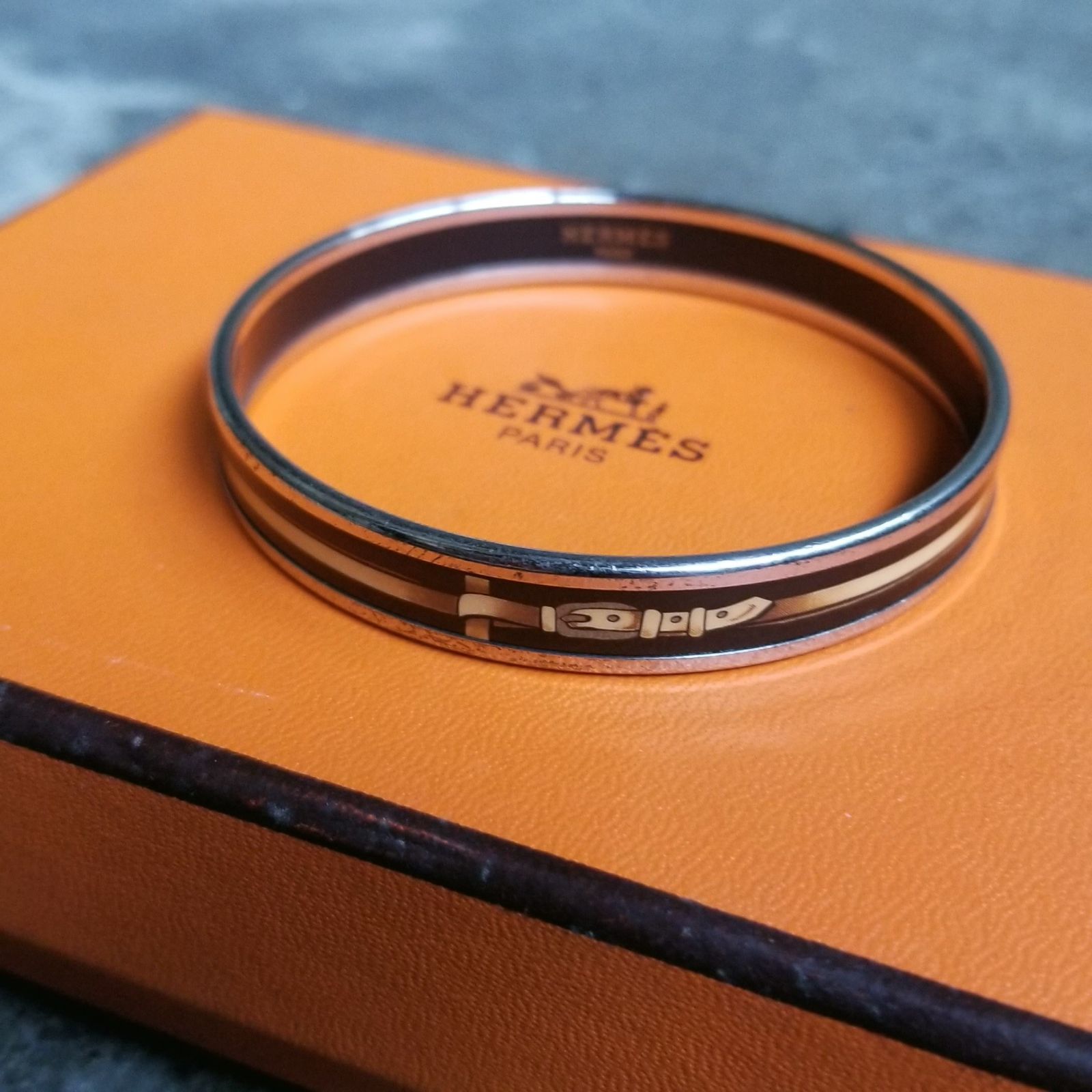 HERMES エマイユPM ベルト柄 七宝焼き エルメス エナメルブレスレット シルバー