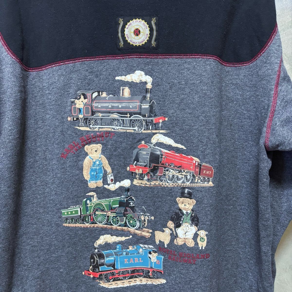 Karl Helmut カールヘルム レールウェイ カールくん プリント ワッペン 配色 スウェット ジップ パーカー size.4(L) グレー  PINK HOUSE - メルカリ