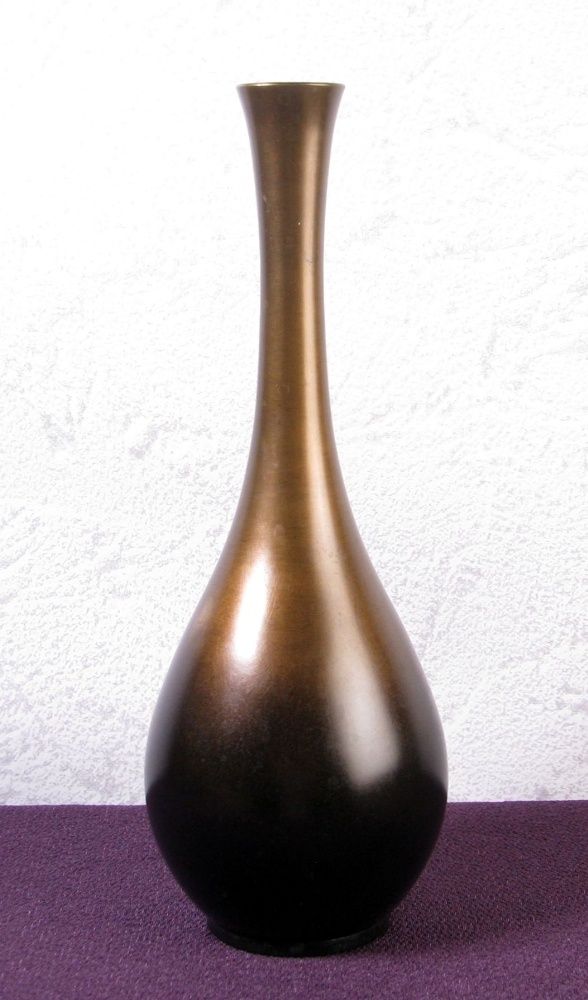 一ノ瀬宗辰作 唐銅鶴首花入 高さ：22.5cm 共箱・栞付 美品