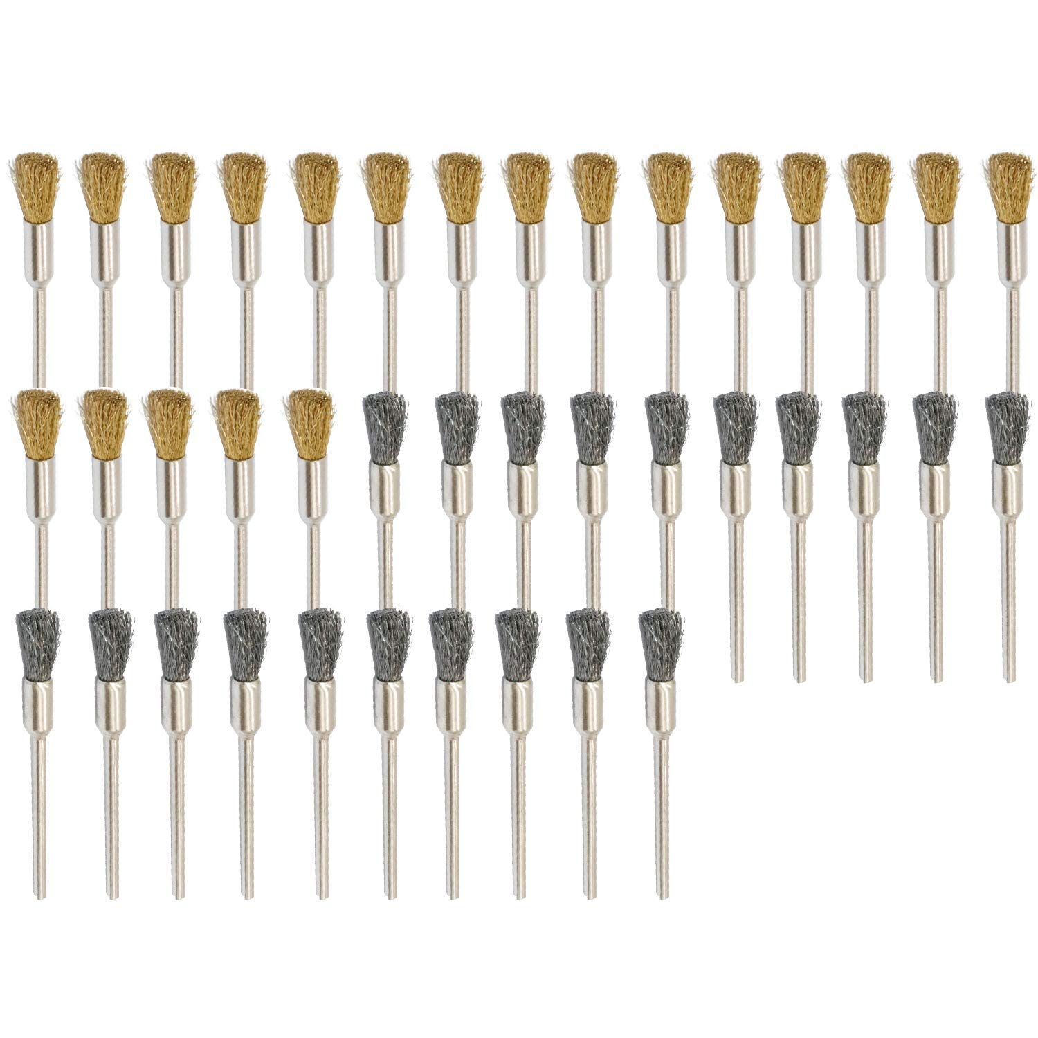 JINTONG リューター ブラシ 2種類真鍮ワイヤーブラシ＆ 鋼ブラシ 2.35mm軸 40個入り 筆型 研磨ブラシ 研削ブラシ リューター ビット ミニルーター ブラシ 回転ツール アクセサリー