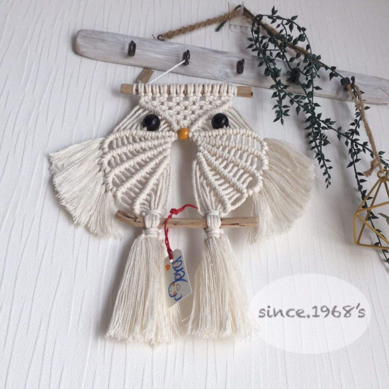 マクラメタペストリー【幸運を運ぶフクロウ(中)】生地色