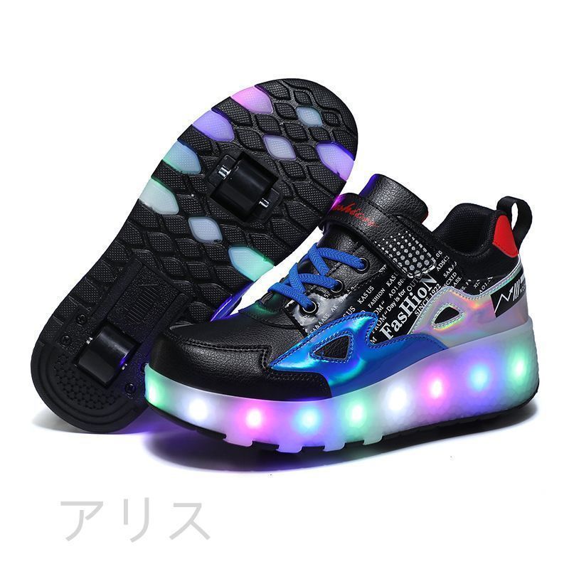 数量限定，人気 ローラーシューズ LED ひかるくつ 光る靴 子供用 ローラースケート 子供靴 キッズスニーカー キッズシューズ クリスマス ハロウィーン ギフト USB充電式 2輪 スニーカー