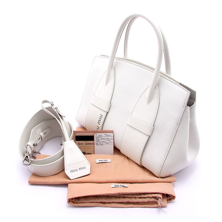 【中古美品】ミュウミュウ miumiu ハンドバッグ マドラス レザー スモール 2way BIANCO 5BA101 白 山羊革 イタリア製  ホワイト ショルダーバッグ