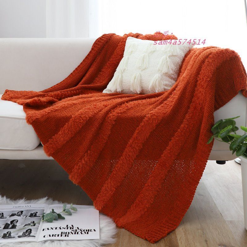 シニールウールのパッチワークブランケット現代シンプルな純色カジュアルブランケット寝室ベッド尾ブランケットリビングソファブランケット