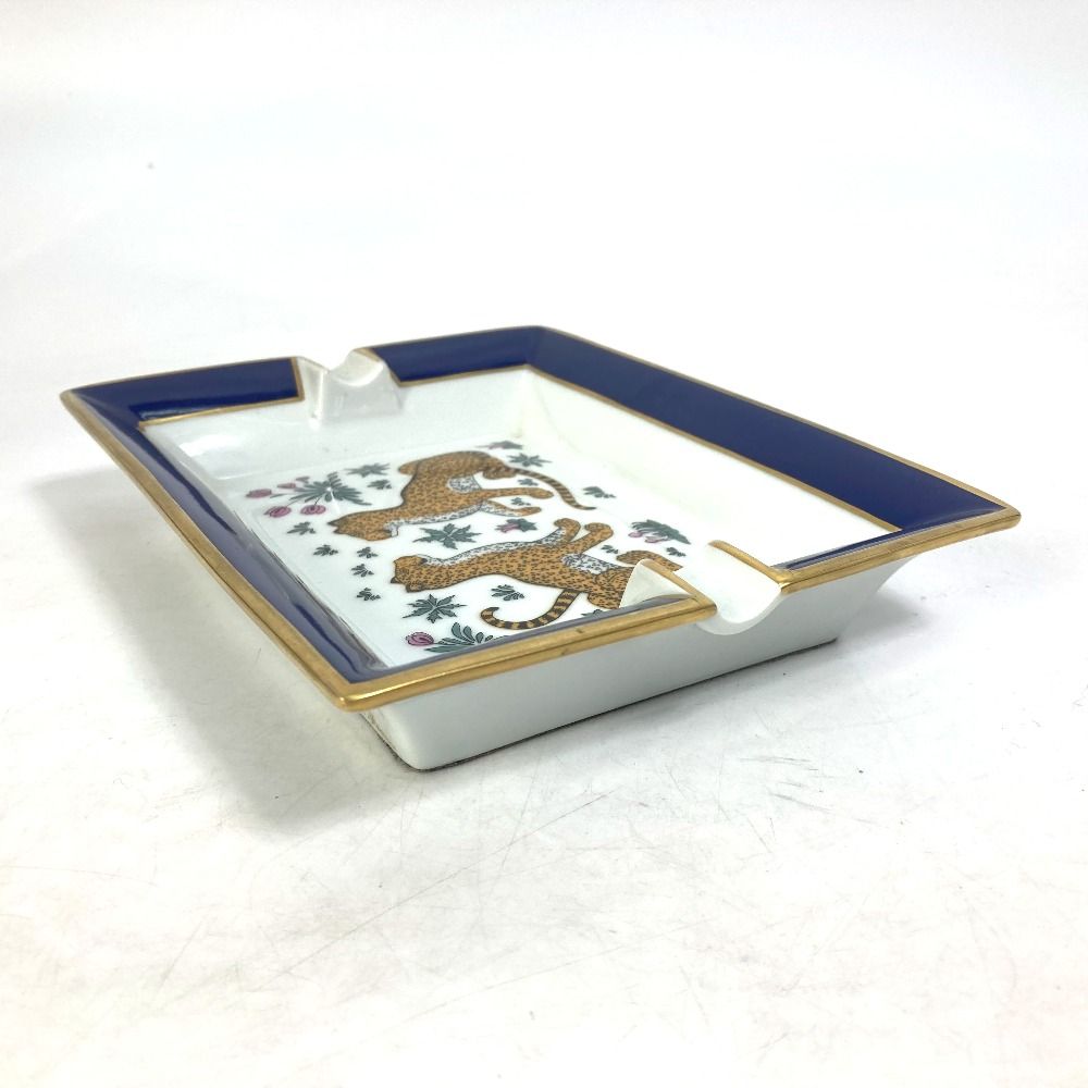 エルメス レオパード ヒョウ 豹 アッシュトレイ 灰皿 陶器 ブルー