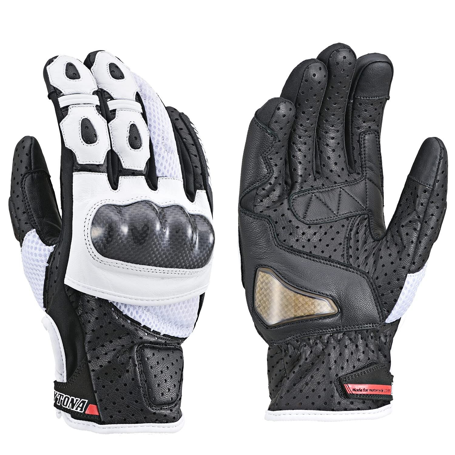 カーボンプロテクター 本革 ヤギ革 スマホ対応 春夏 スポーツメッシュグローブ グローブ HBG-053 ブラック ホワイト バイク用 Lサイズ デイトナ Daytona 15964
