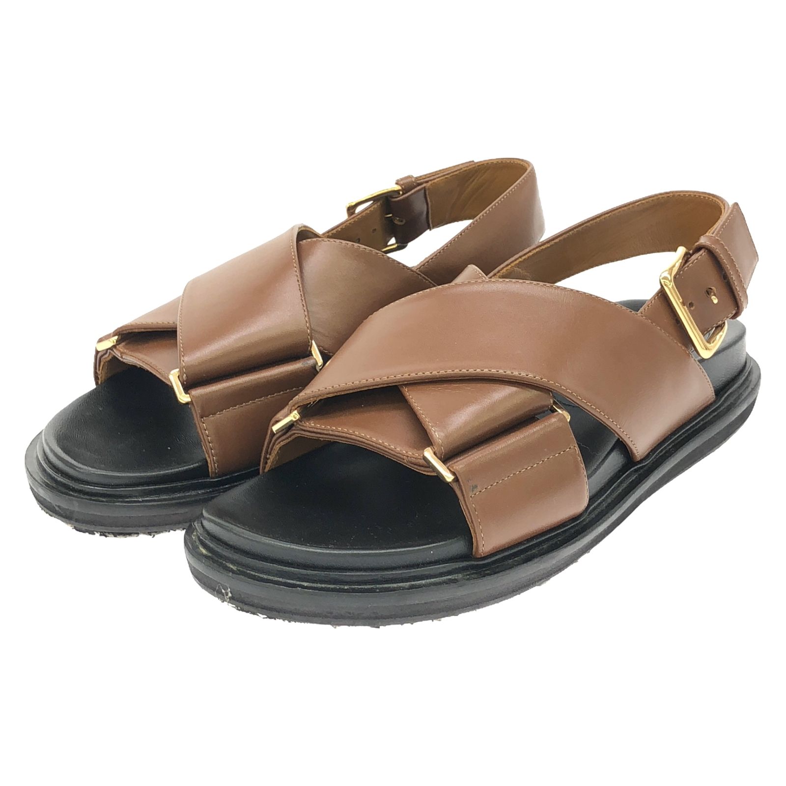 マルニ MARNI 21SS レザー ヒール ミュール 射抜く サンダル 羊革 36 茶 