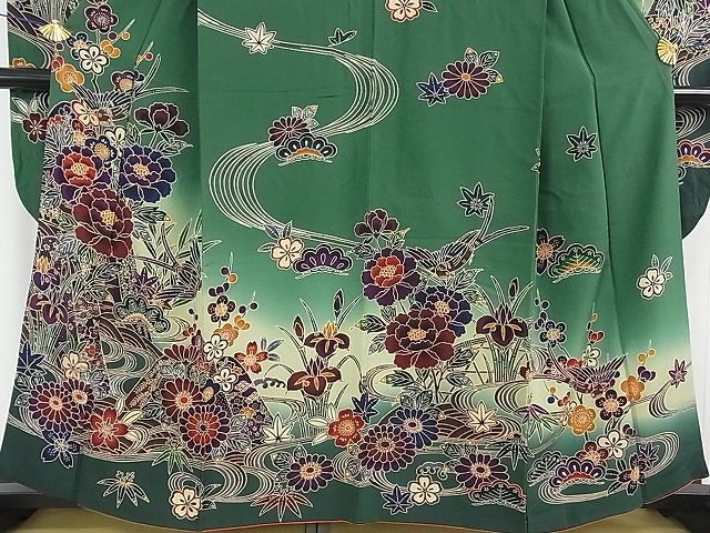 平和屋2□極上 振袖 紅型 吉祥花鳥文 暈し染め 逸品 3kh979 - 平和屋