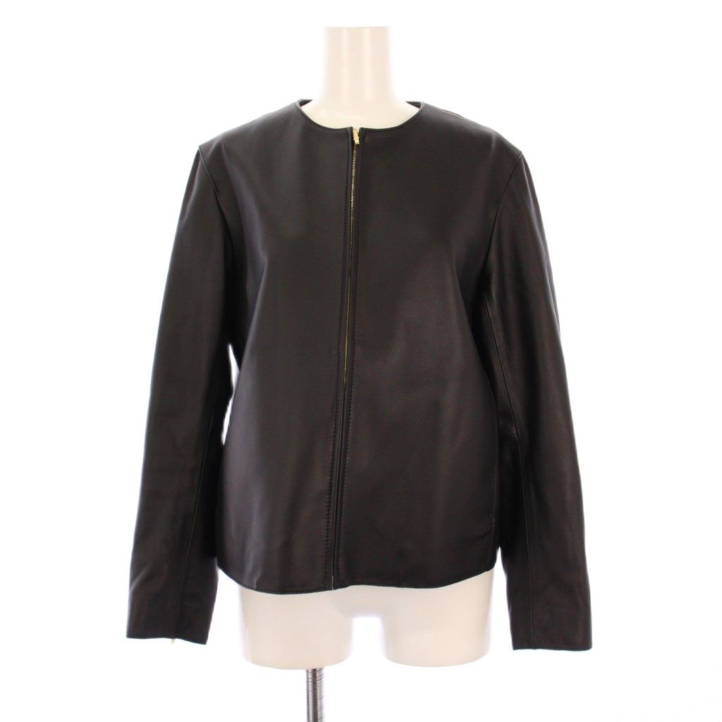 23区 オンワード樫山 23AW ラムレザー ノーカラー ブルゾン ジャケット 革ジャン 38 黒 JKWOSW0302 |KH