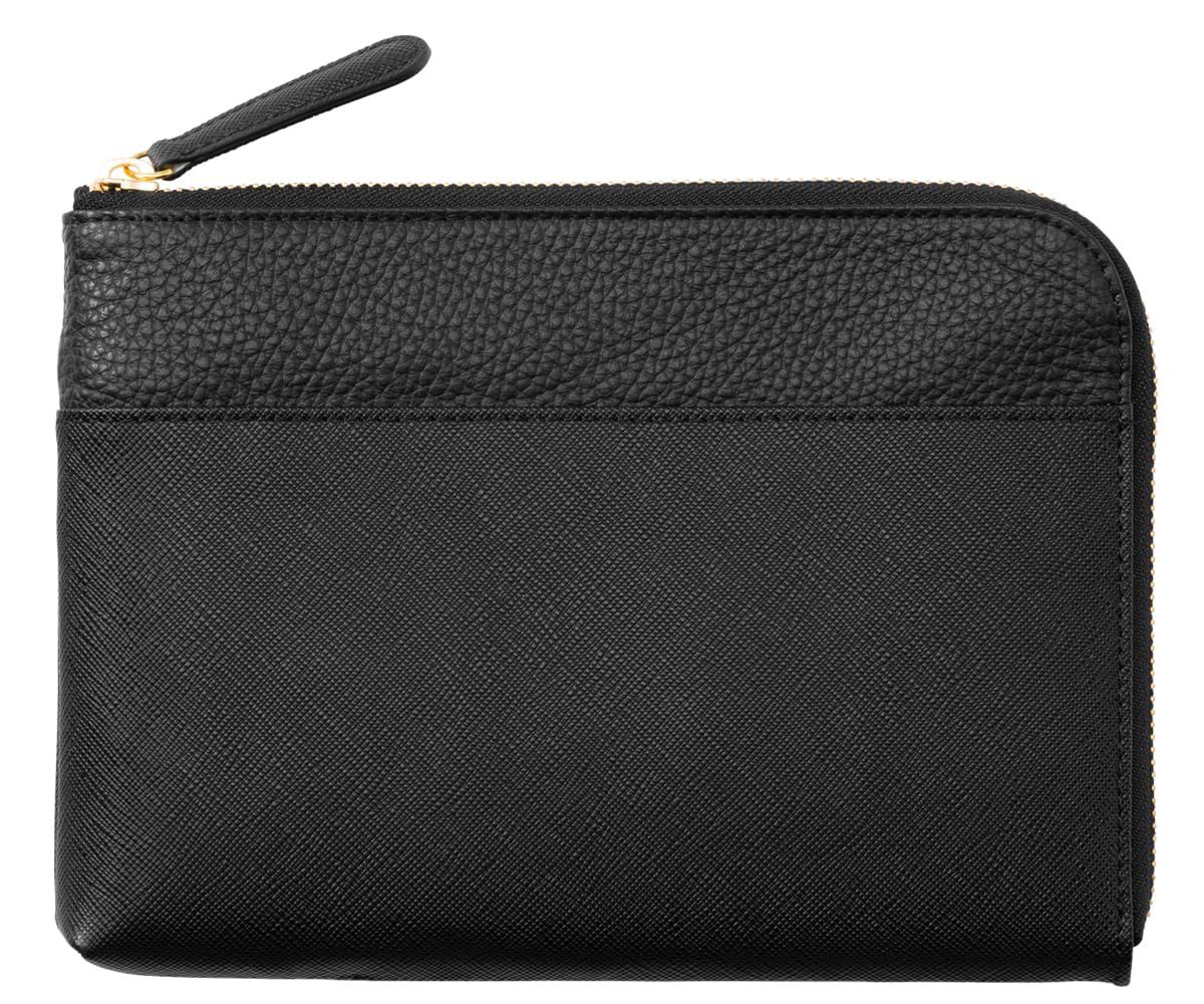 商品 コラーレ corale 母子手帳ケース 2人用 親子手帳 お薬手帳 ケース 革 本革 通帳ケース 抗菌 L字ファスナー 出産祝い ブラック