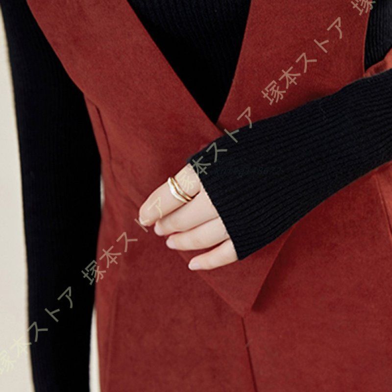 サロペット レディース ワンピース ジャンパー スカート ロング丈 おしゃれ 体型カバー 春秋冬 ノースリーブ 無地 深Vネック 可愛い 重ね着 ミディアム丈 kni4a148672 VIDAFM_ORG