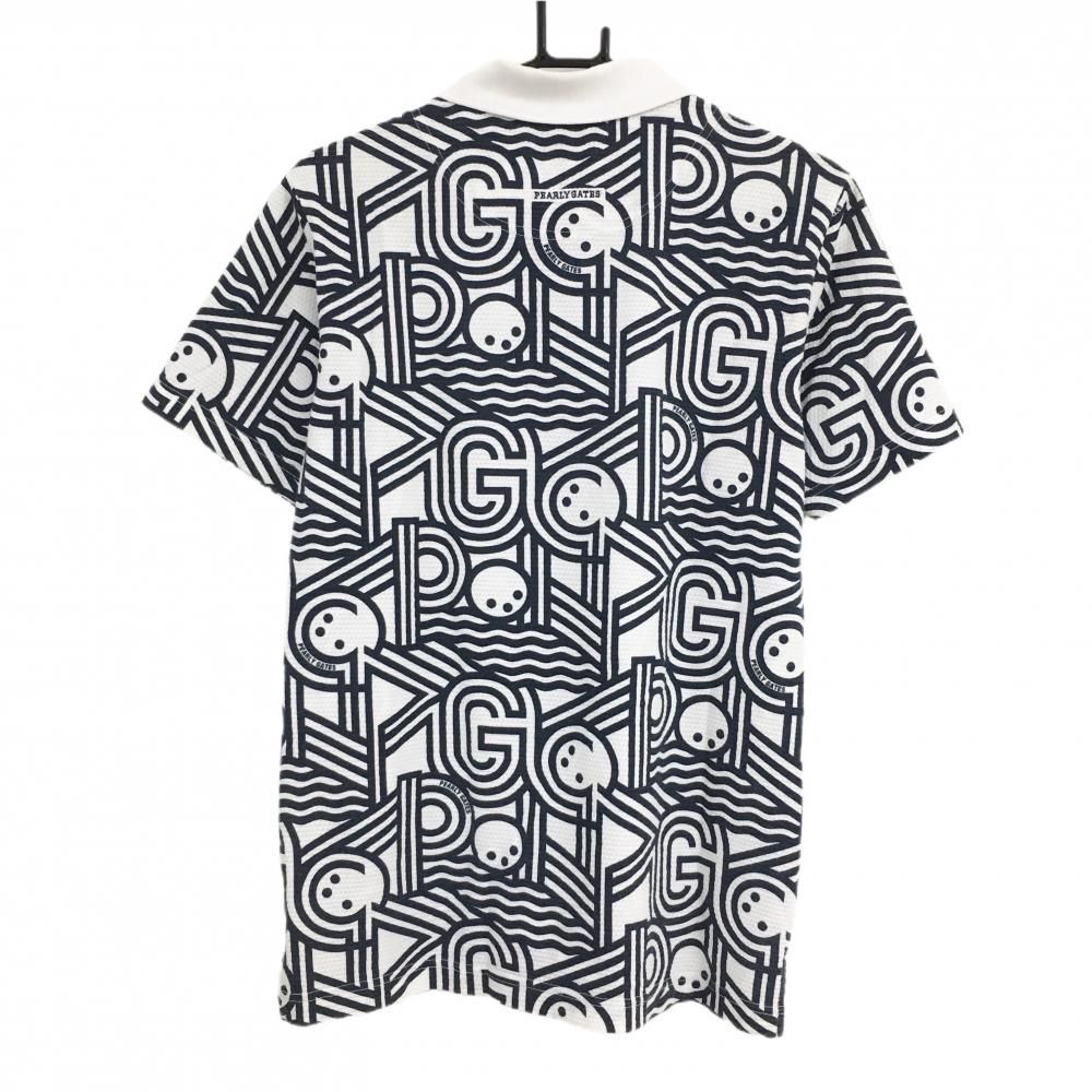 ☆SALE価格☆パーリーゲイツ 半袖ポロシャツ 白×ネイビー 総柄 メンズ