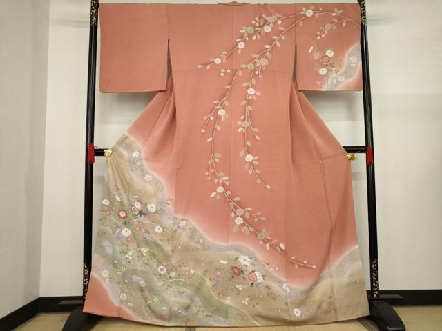 平和屋着物○訪問着 流水花文 暈し染め 金彩 正絹 逸品 AABE2501ck