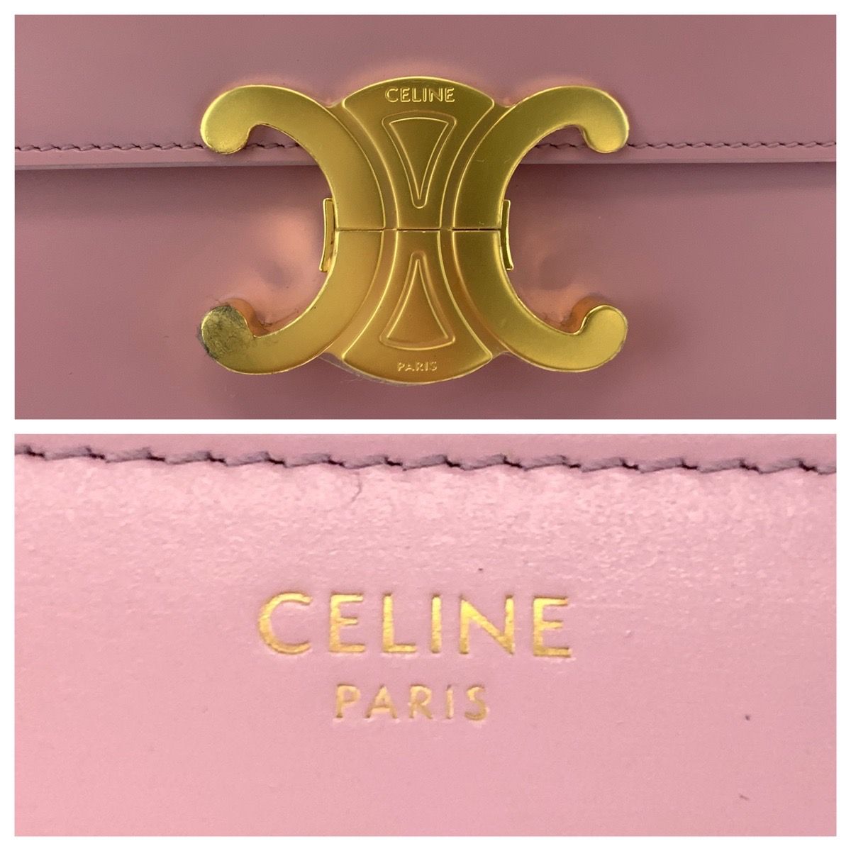 超美品 CELINE セリーヌ トリオンフ ピンク ゴールド金具 レザー