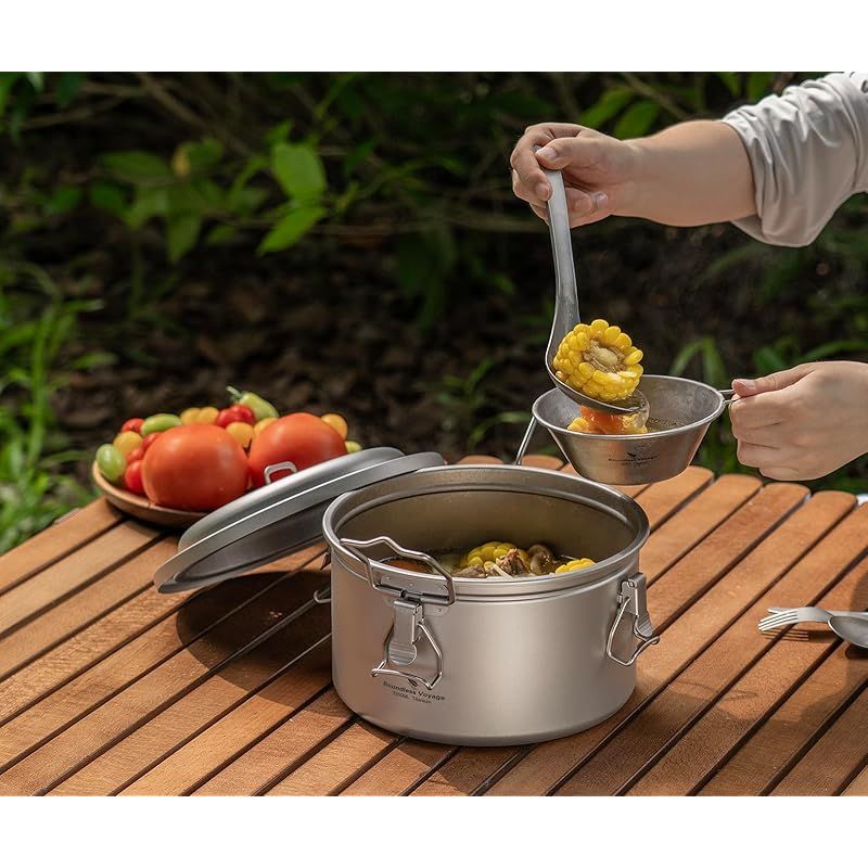 チタン クッカー 鍋 大 (アウトドア、キャンプ) Boundless Voyage