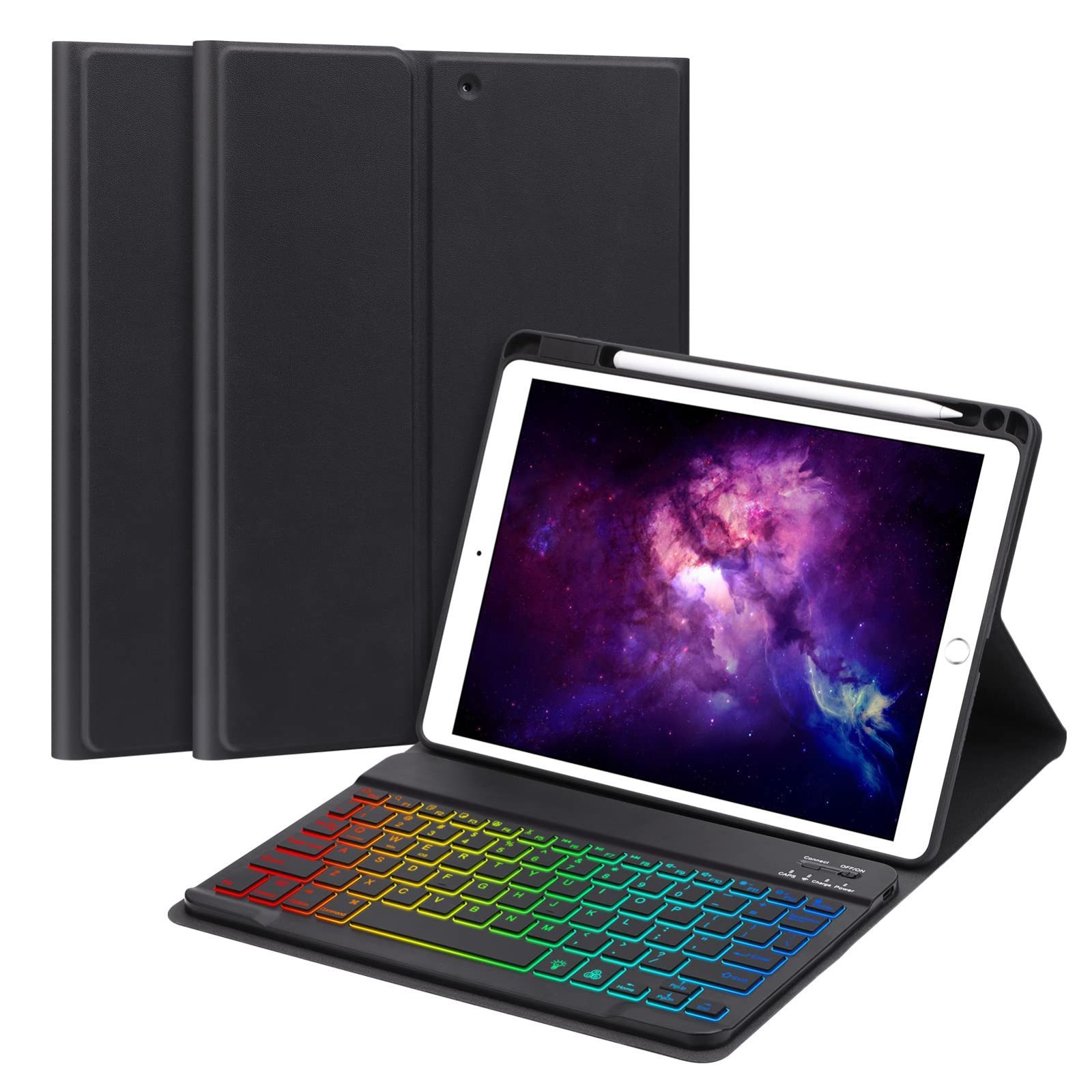 【即日発送】【在庫処分】iPad iPad iPad 2019/2020/2021 全面保護 角度調整 超滑り止め 内蔵ペンホルダー 10.2インチ通用(ブラック) Bluetoothキーボード付きカバー 脱着式 ケース ケース キーボード キ