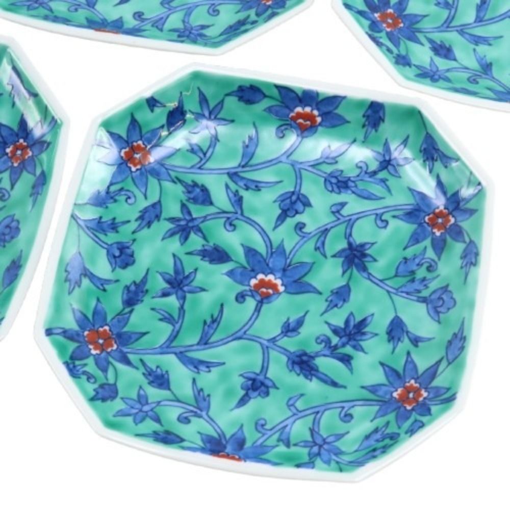 今泉今右衛門 錦緑地唐花文角皿 陶器 ユニセックス 食器 