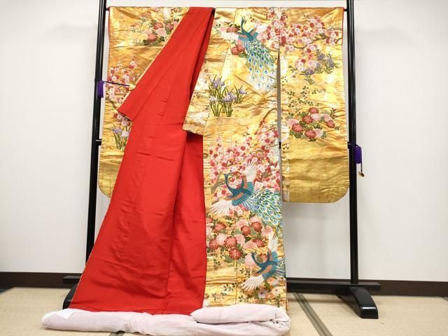 平和屋本店●極上　中国三大刺繍 相良刺繍 色打掛 和装 婚礼 結婚式 花嫁 神社挙式 駒刺繍 孔雀飛鶴花文 暈し染め 金糸 逸品　DZAB5217kh6 平和屋本店□極上 中国三大刺繍 相良刺繍 駒刺繍 色打掛 和装 婚礼