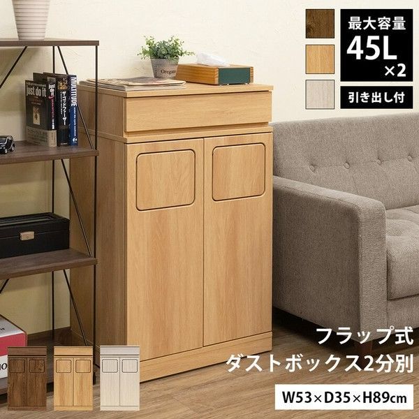 ゴミ箱 フラップ式ダストボックス 2分別 引き出し収納付き