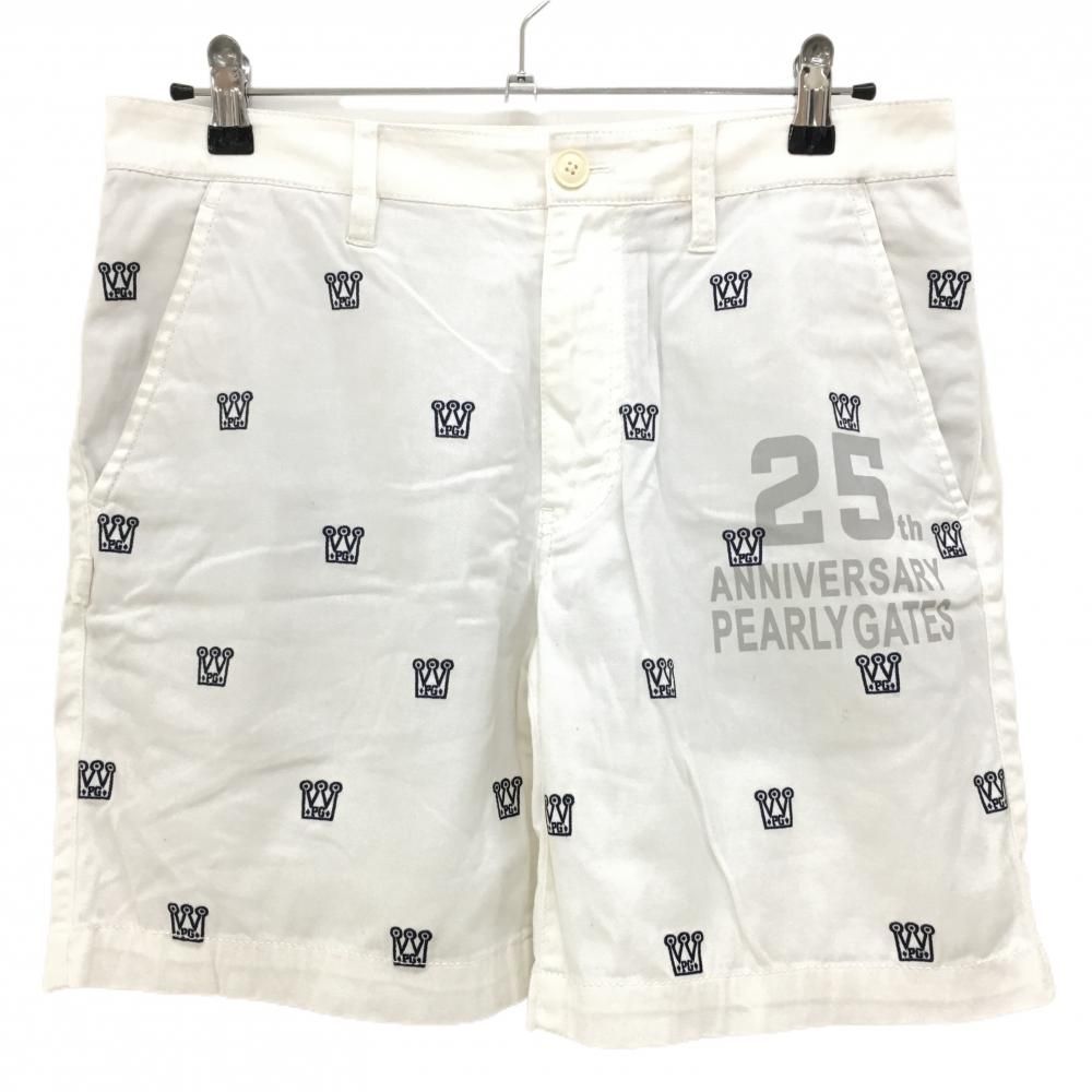 パーリーゲイツ ハーフパンツ 白×ネイビー 刺しゅう総柄 メンズ
