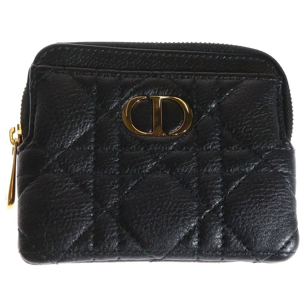 Christian Dior クリスチャンディオール カロ ラベンダー CDロゴプレート カナージュ レザー コイン カードケース ゴールド金具 ブラック