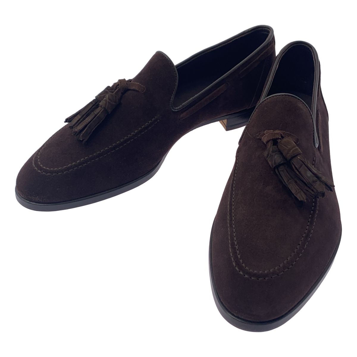 【美品】  SPIGOLA LEGGERA / スピーゴラレッジェーラ | スウェードレザー タッセル スリッポン シューズ | 8 1/2 | ダークブラウン | メンズ 美品】 SPIGOLA LEGGERA / スピーゴラレッジェーラ | スウェードレザー