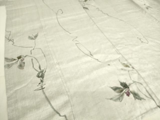 平和屋着物▽上質な紬　単衣　手描き　蔦の葉花文　正絹　逸品　DAAS0467az 平和屋着物▽上質な紬 単衣 手描き 蔦の葉花文 正絹 逸品 DAAS0467az