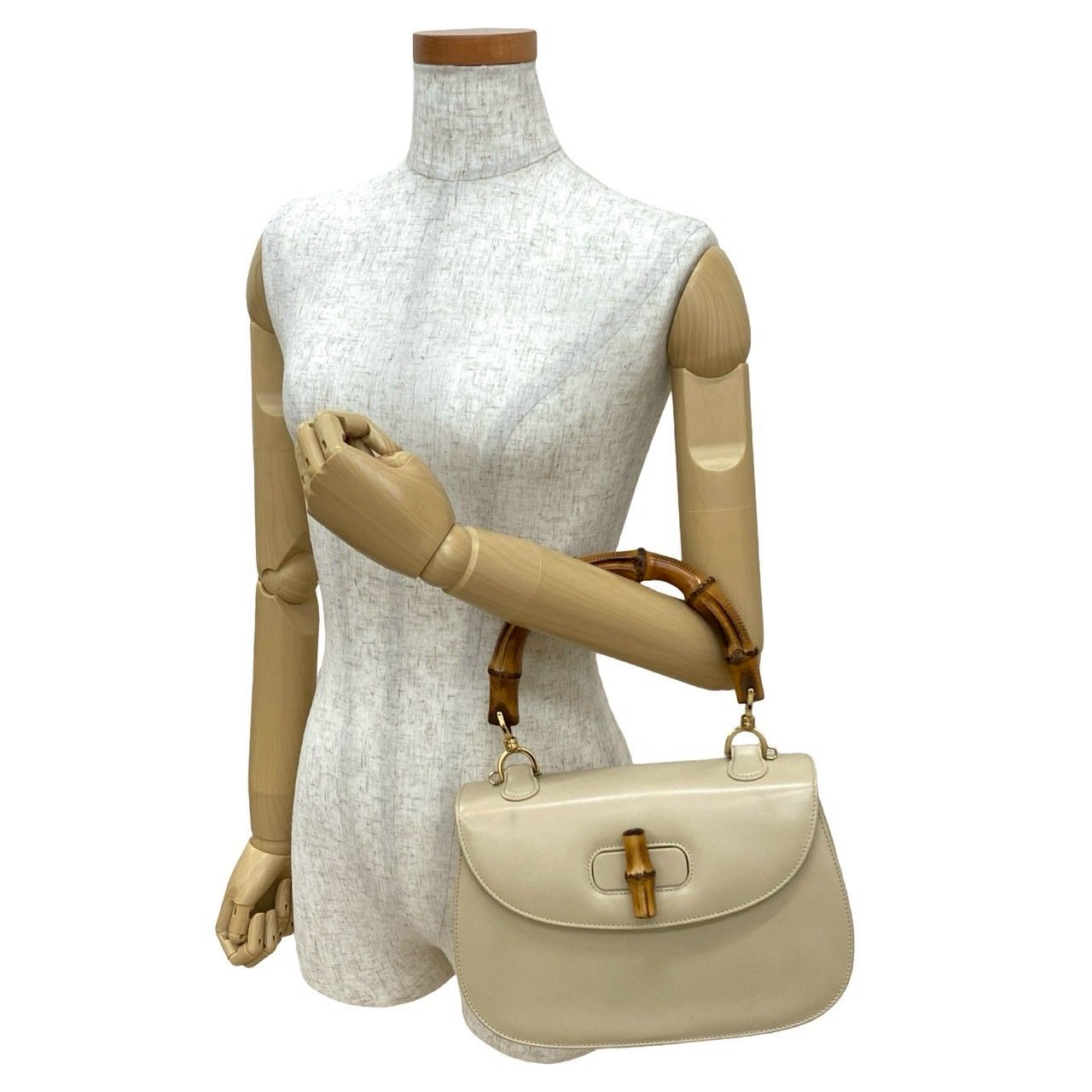 【極美品】グッチバンブーバック　ベージュ希少カラー ほぼ未使用 袋付き GUCCI グッチ オールドグッチ ヴィンテージ