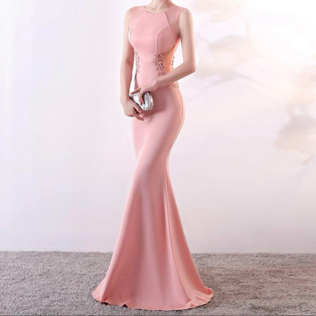 お花のデザインが美しい マーメイド ロングイブニングドレス