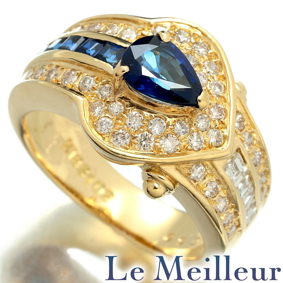 K18サファイアリング 　♡オリジナルデザイン♡ サファイア デザインリング 18号 K18