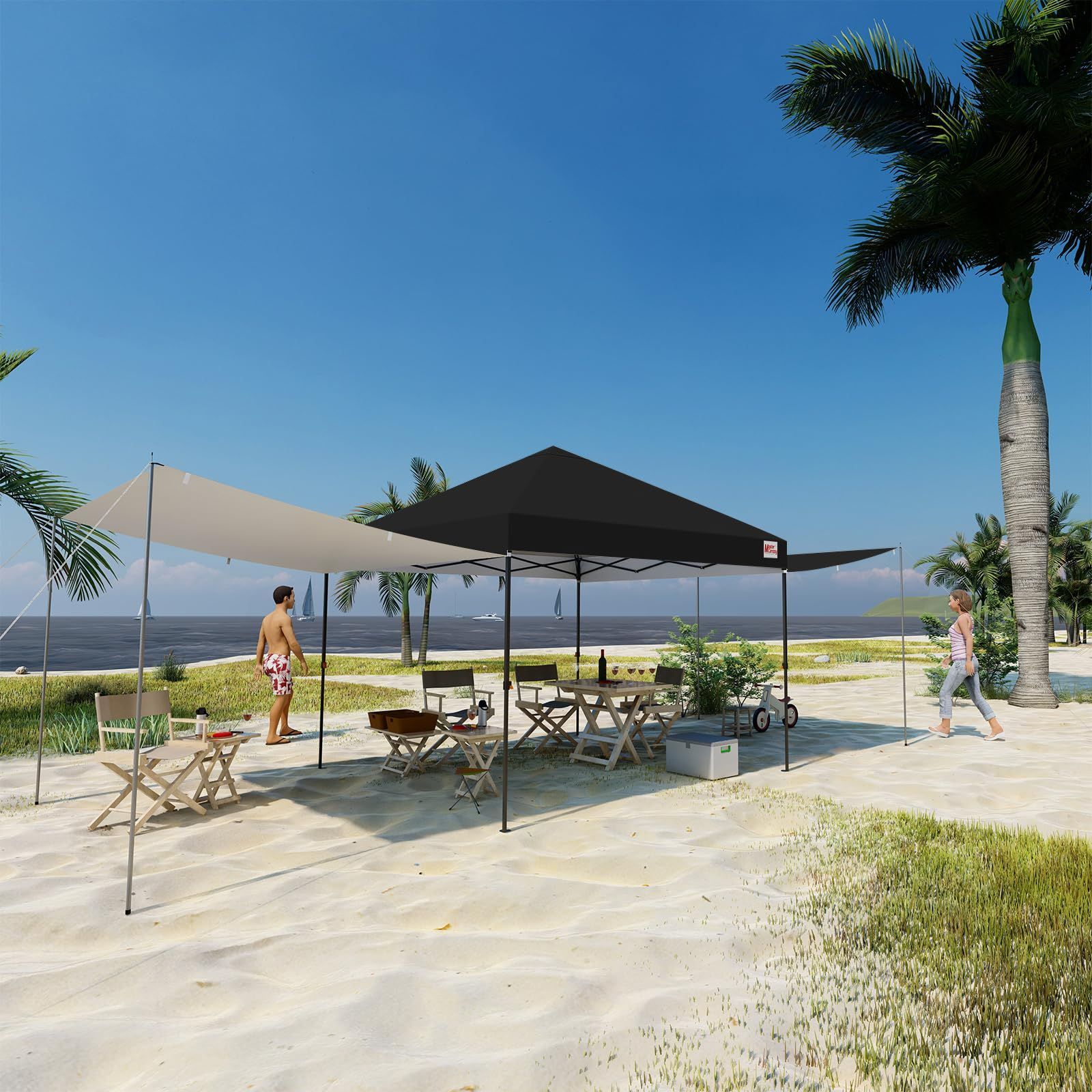 サイドシート二枚 サイドポール四本セット オーニングタープ 大型 マスターキャノピー MASTERCANOPY ワンタッチタープテント サンシェード 日除け アウトドア スチールフレーム 耐水 三段階調節 ブラック OLIVEOS_COM_TR