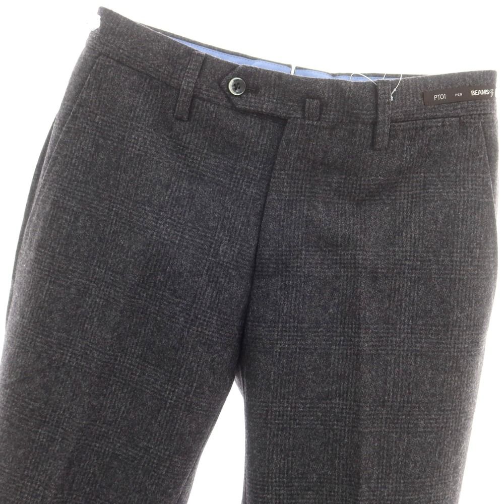 ピーティーゼロウーノ PT 01 BEAMS F別注 ウール チェック ドレススラックスパンツ グレー サイズ42 メンズ