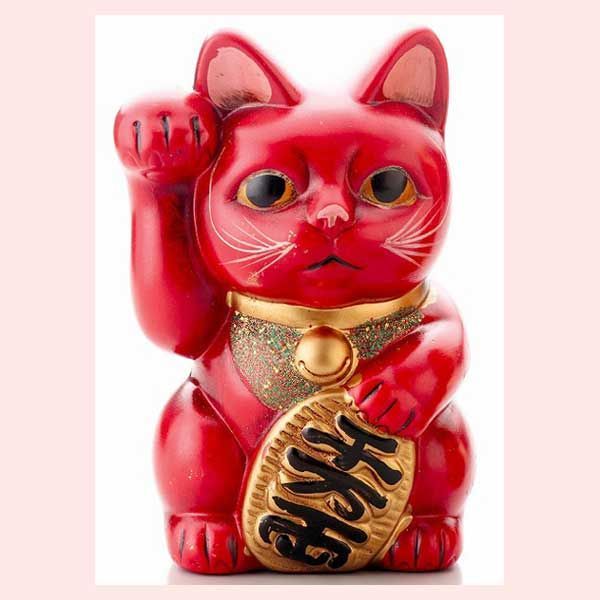 レトロ 招き猫（赤） K5292 ◎2個目～大幅値引き対象商品 ※陶器