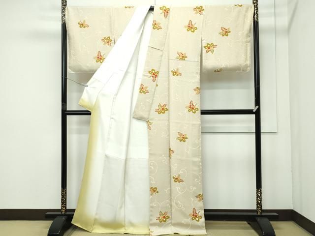 平和屋本店□極上 十日町 名門青柳謹製 小紋 桐唐草文 千人唐織 砥粉色