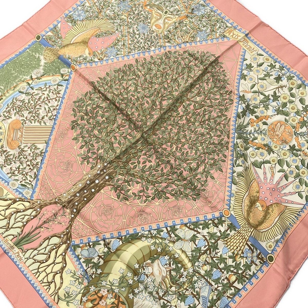 HERMES(エルメス) スカーフ カレ90 ライトオレンジ×カーキ×マルチ Axis