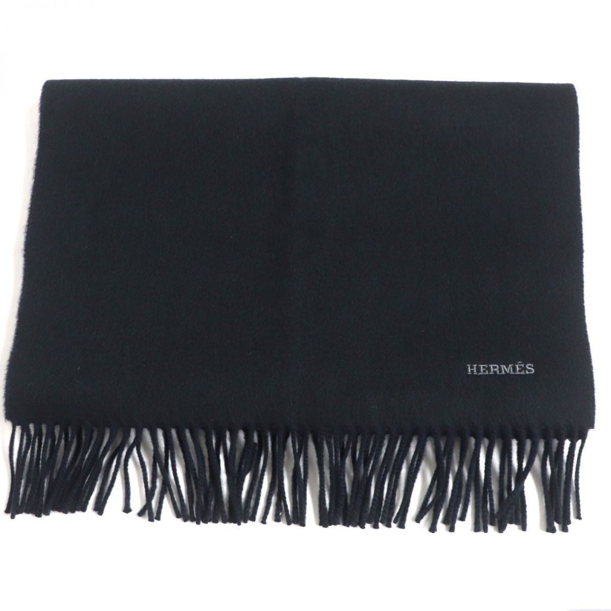 極美品▽HERMES エルメス ロゴ刺繍入り フリンジ付き リバーシブル  