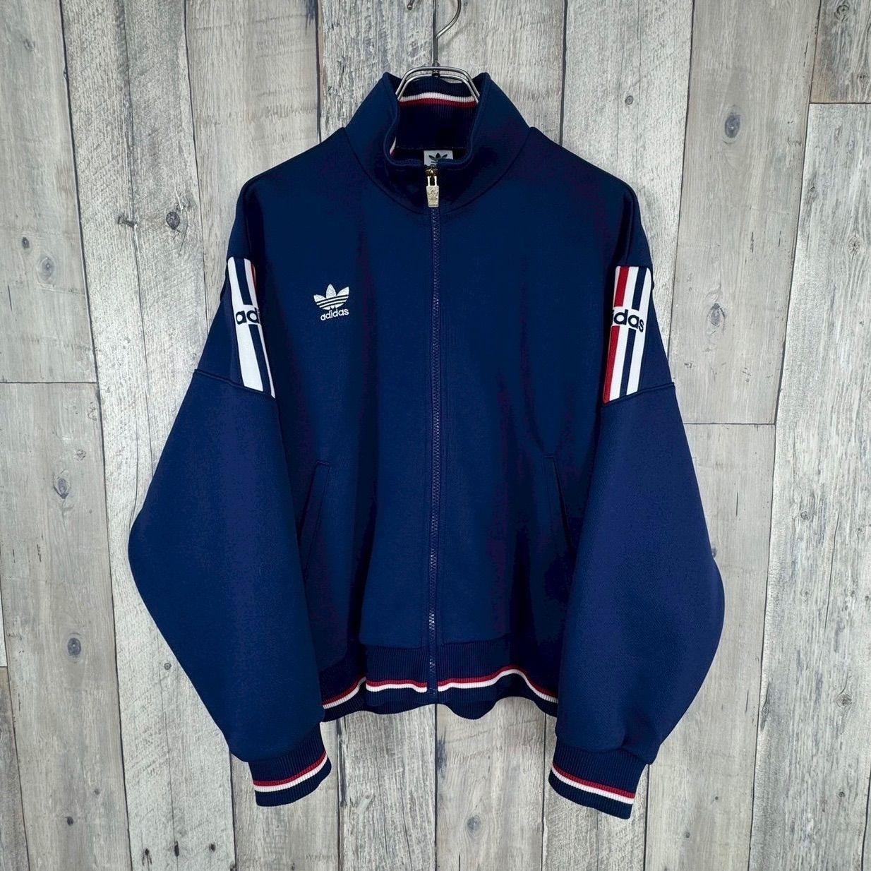 adidas アディダス トレフォイル ロゴ 刺繍 フルジップ ジャージ トラックジャケット メンズ L サイズ