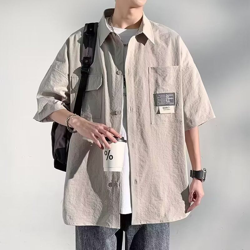 メンズ 半袖シャツ オーバーサイズ ビッグシルエット 無地
