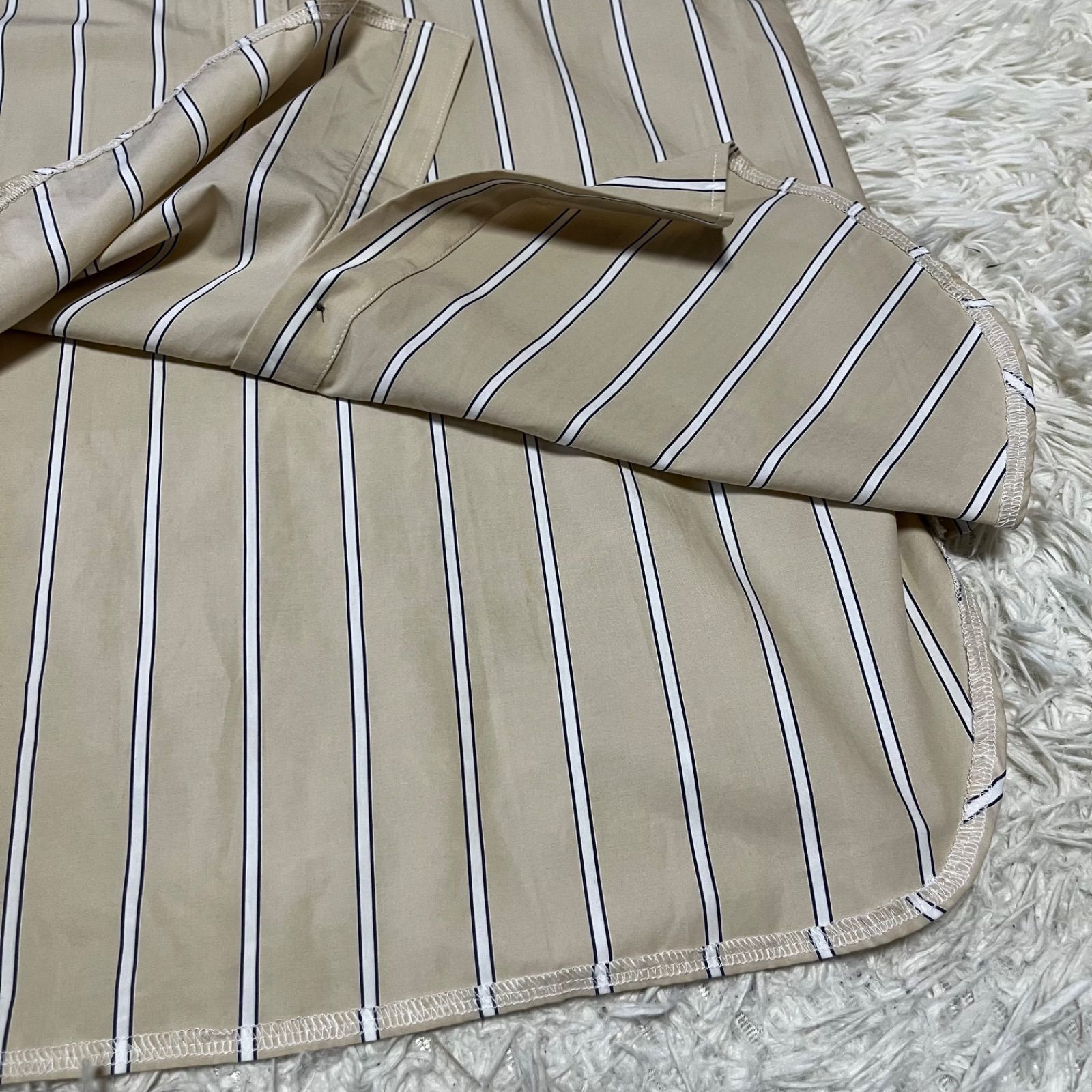 OURHOME アワーホーム ストライプ柄 バンドカラー シャツ