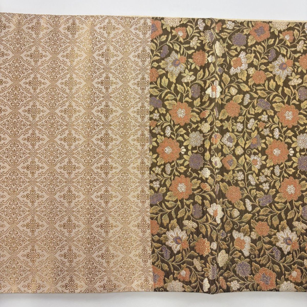 西陣袋帯 お太鼓柄 ゴールド 鳳凰 花唐草 正絹 洒落帯 美品 西陣袋帯 お太鼓柄 ゴールド 鳳凰 花唐草 正絹 洒落帯 美品