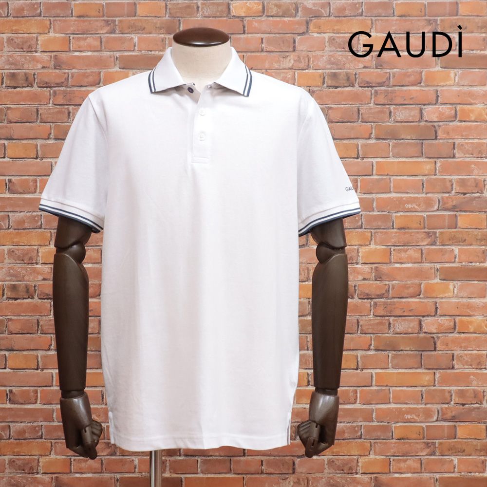 25春夏|GAUDI|Lサイズ|半袖ポロシャツ C511GU64021 カノコ快適 無地 爽やか ライン ガウディ |白|ホワイト|kf208|
