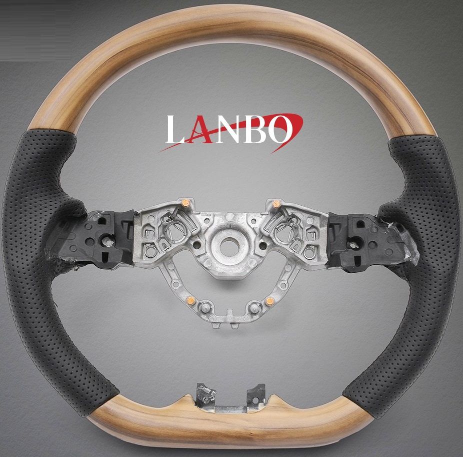 【M's】 三菱 デリカミニ B34A B35A B37A B38A (2023.5-) LANBO オリジナル ガングリップ ステアリング ハンドル (ライトブラウン) ランボ 社外 パーツ 部品 新型 カスタム コンビ デリカ ミニ 木目調 SMI04