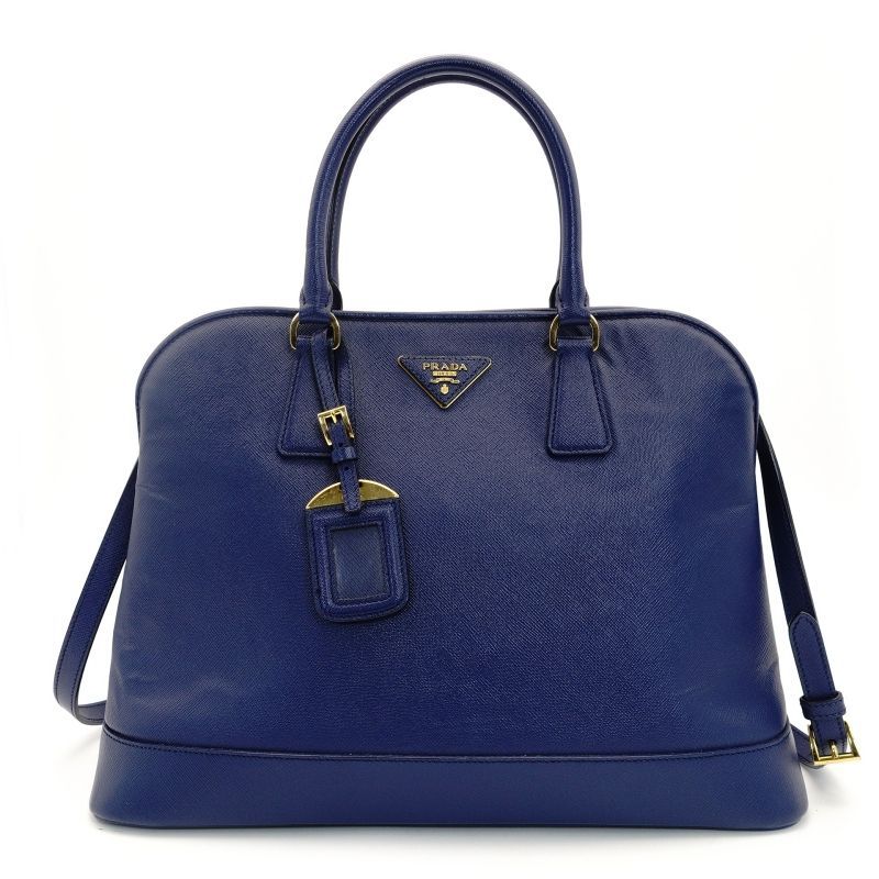 プラダ PRADA ハンドバッグ サフィアーノ レザー ブルー 2way 青 クロスボディ ゴールド金具 7-9-184