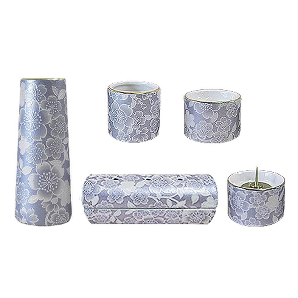 迅速発送 陶器製 モダン仏具5点セット ゆい花 横置き筒型香炉 藤 j1272-1-3