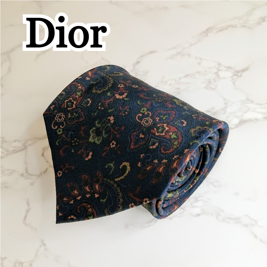 極美品】dior ネクタイ ネイビー 希少 レア柄 ディオール 柄